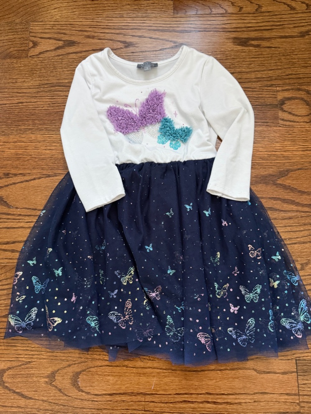 Girls Butterfly Tulle Dress with Sparkle Accents